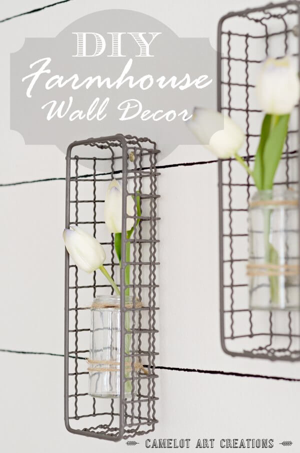 Farmhouse Plant Decor Idea with Metal Baskets