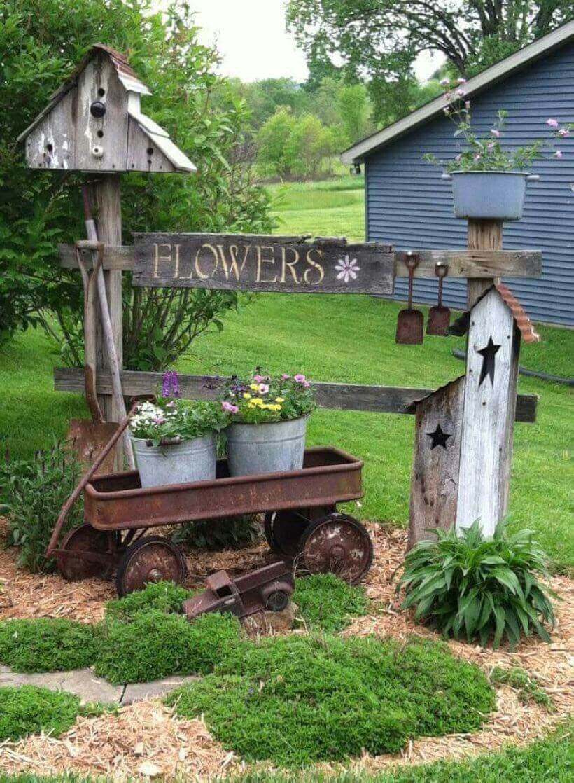 Garden Fence Section with a Birdhouse