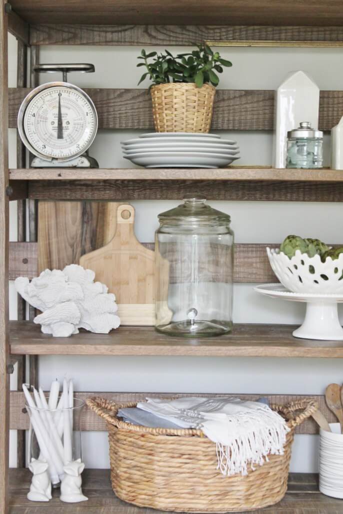 Wood Crate Style Shelf with Glass Accents