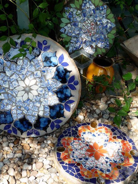 Gorgeous Mosaic Garden Stones in Floral Patterns