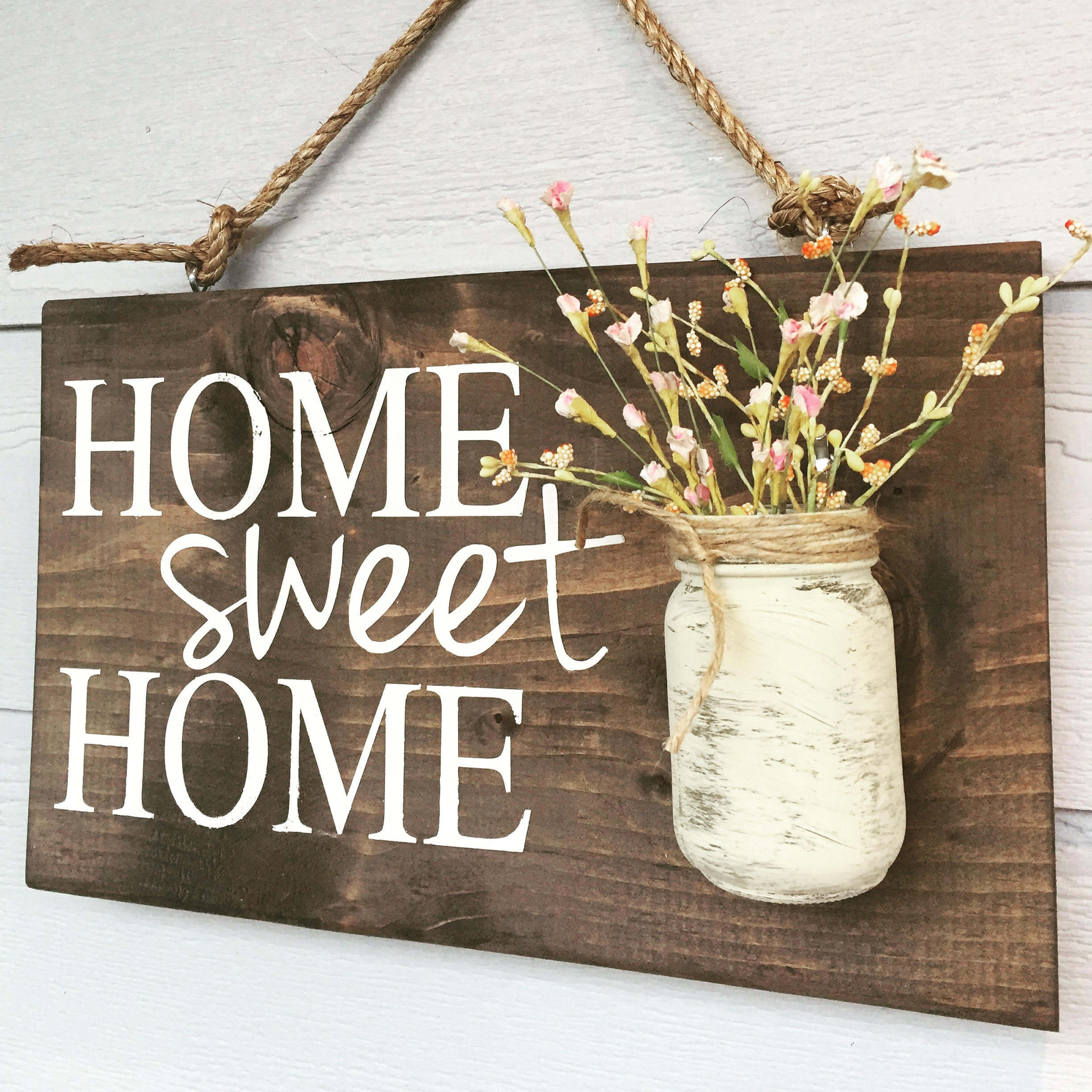 Home Sweet Home Sign with Mason Jar Vase