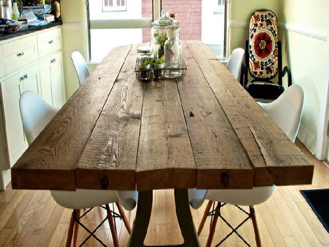 Sturdy Table Made with Knotted Wood Planks