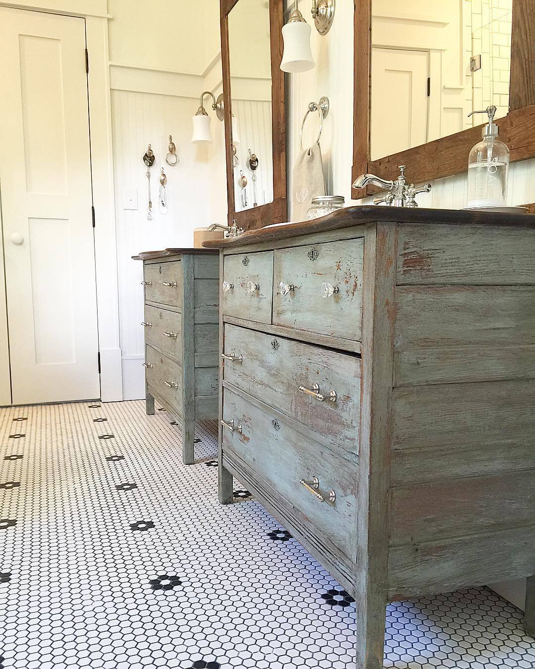 Double Converted Vanities and Tile Floor