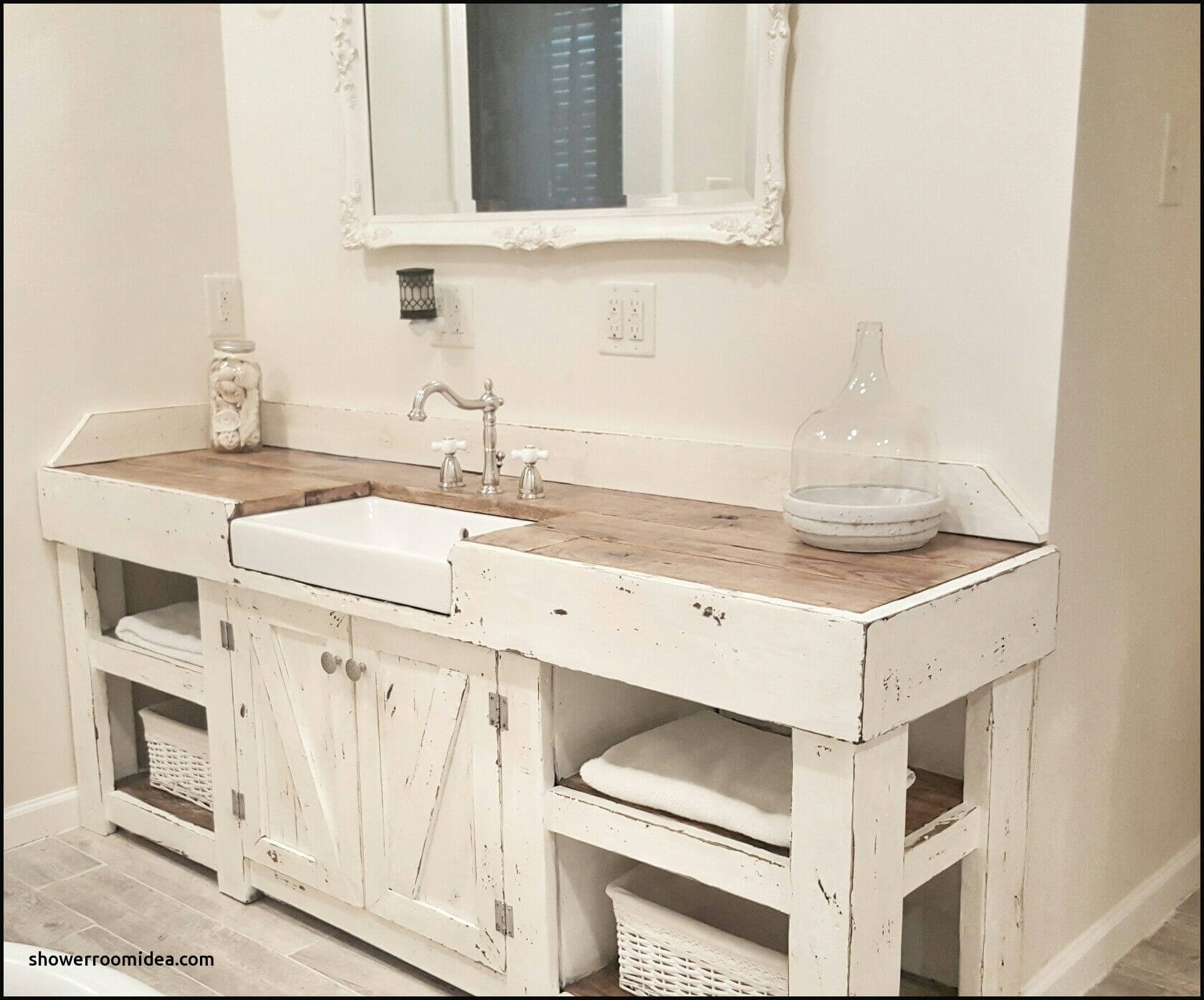 farm sink in bathroom