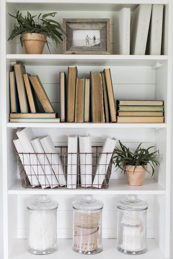 Craft Room Shelf with Ribbons in Jars