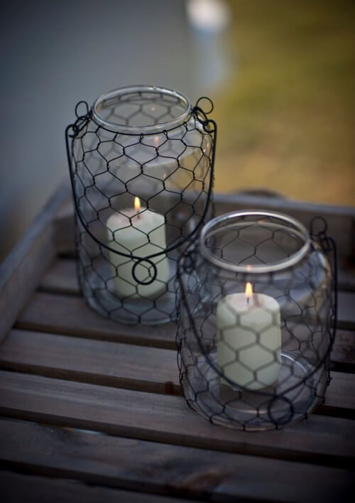 Hanging Jars with Chicken Wire and Candles