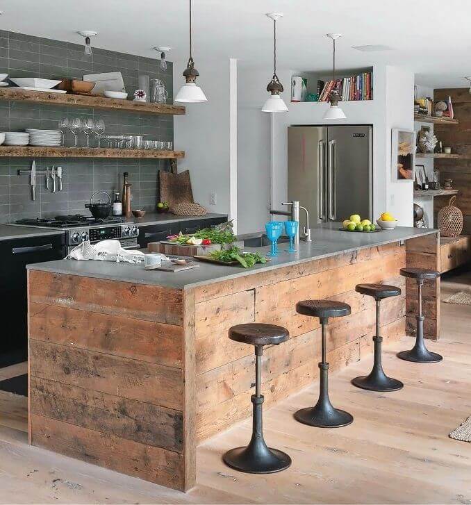 Black Bar Stools Against Timbered Bar Table