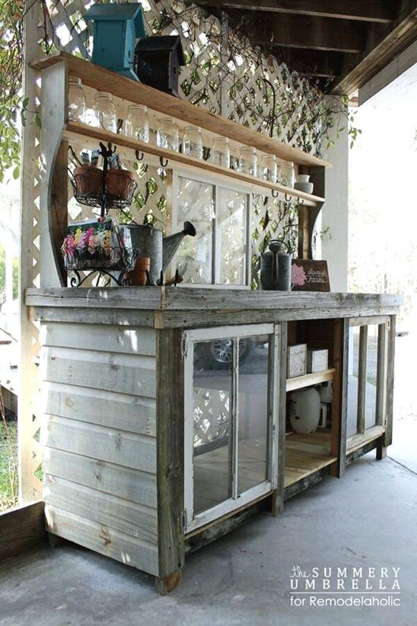 Useful Potting Bench with Window Accents