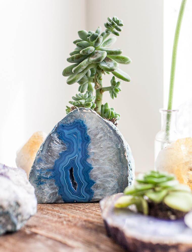 Blue Stone Lake in Polished Geode Planter