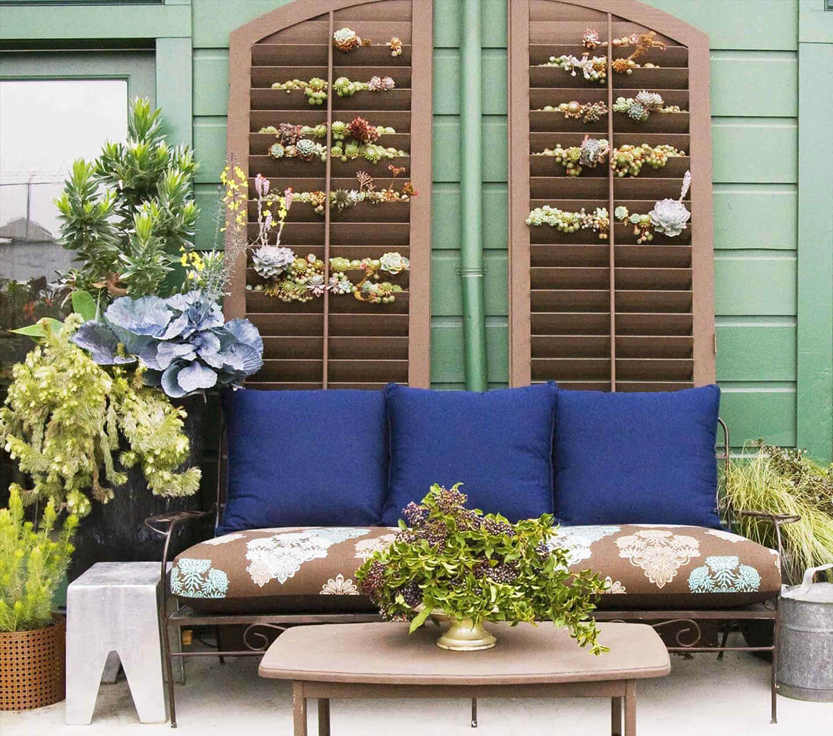 Succulents Tucked in the Slats of a Shutter