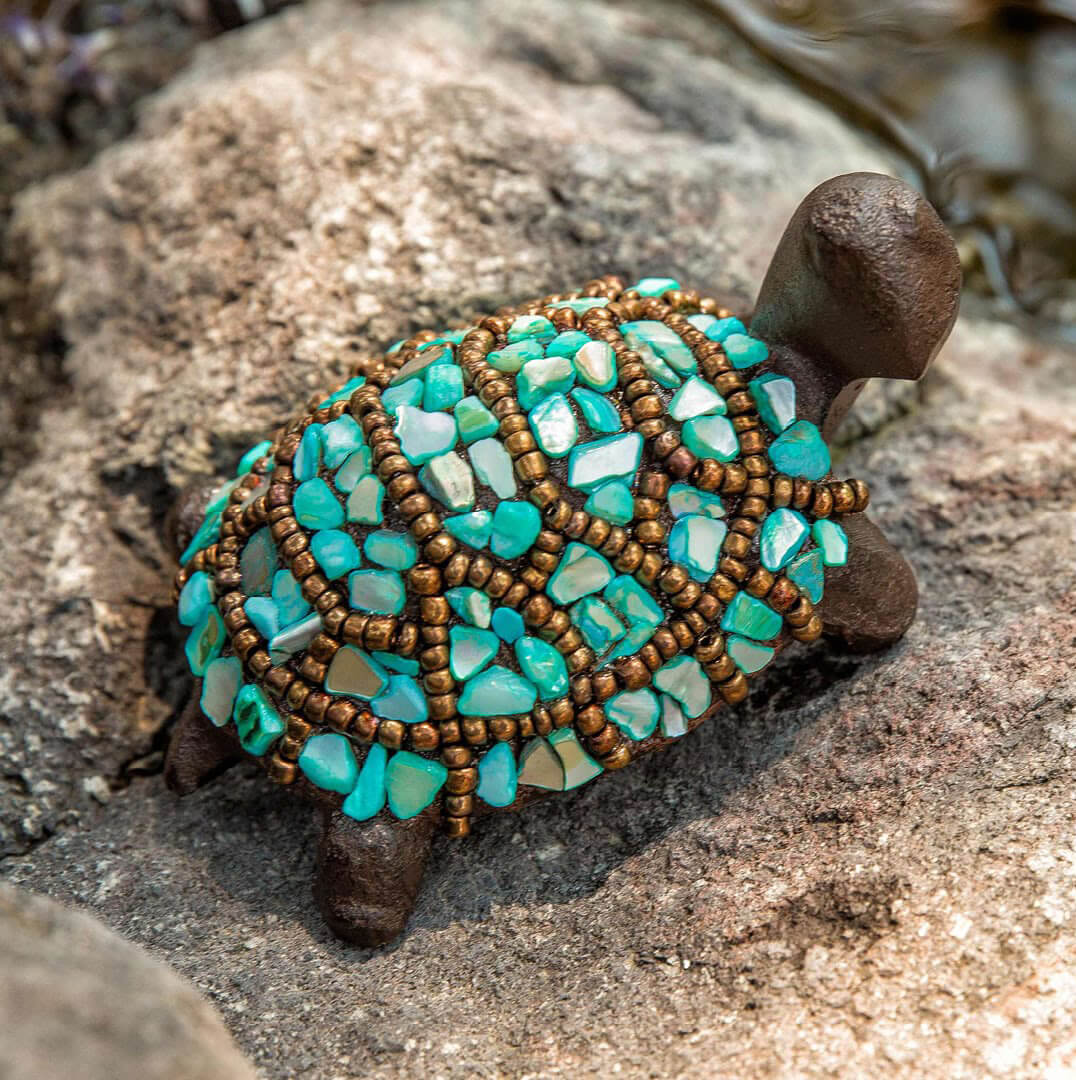 Quirky Garden Turtle with Turquoise Stones