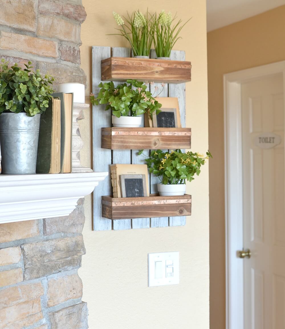 Wooden Rack with Three Levels and Plant Pots