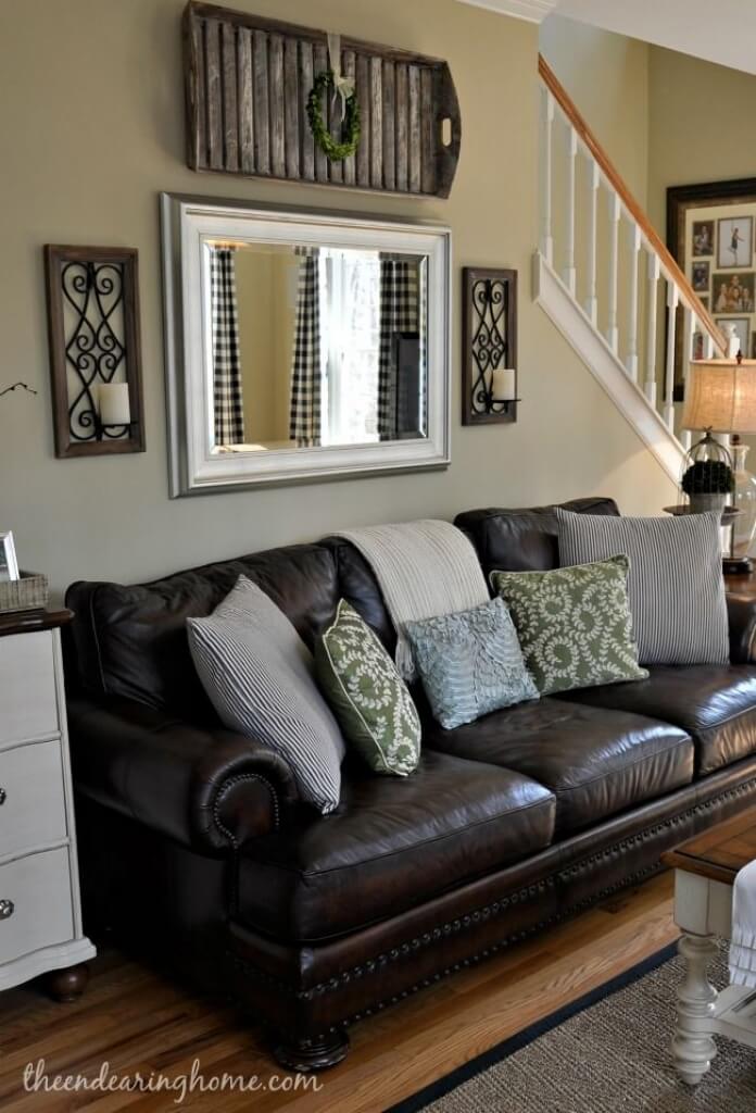 Wide Mirror, Sconces, and Basket with Wreath