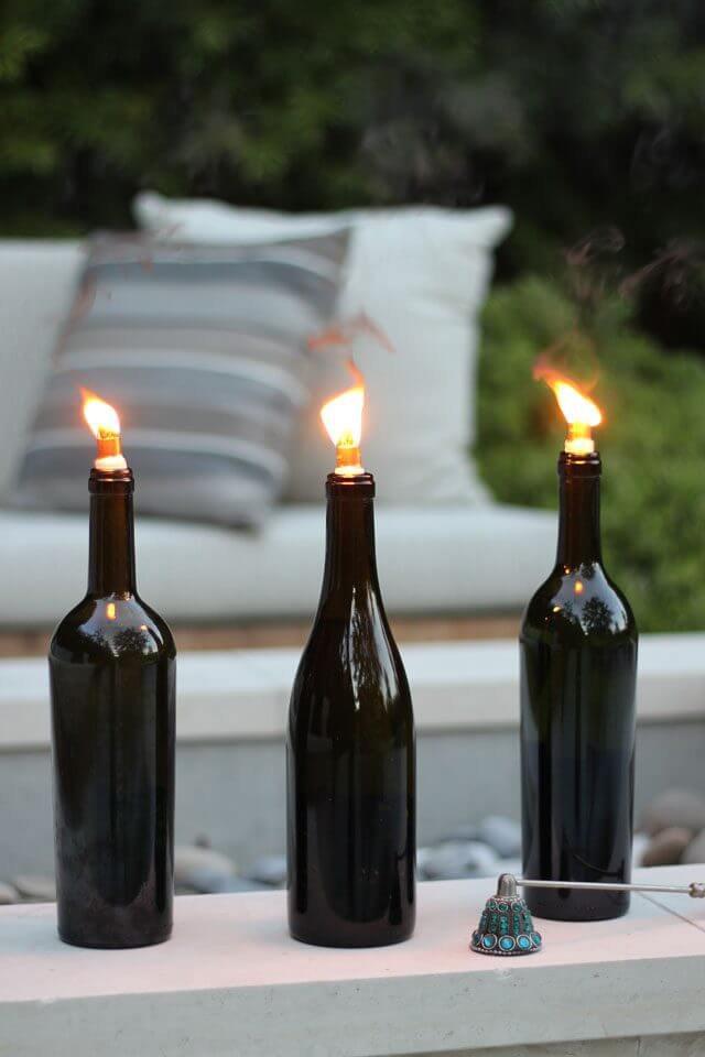 Make Wine Bottle Torch Lamps