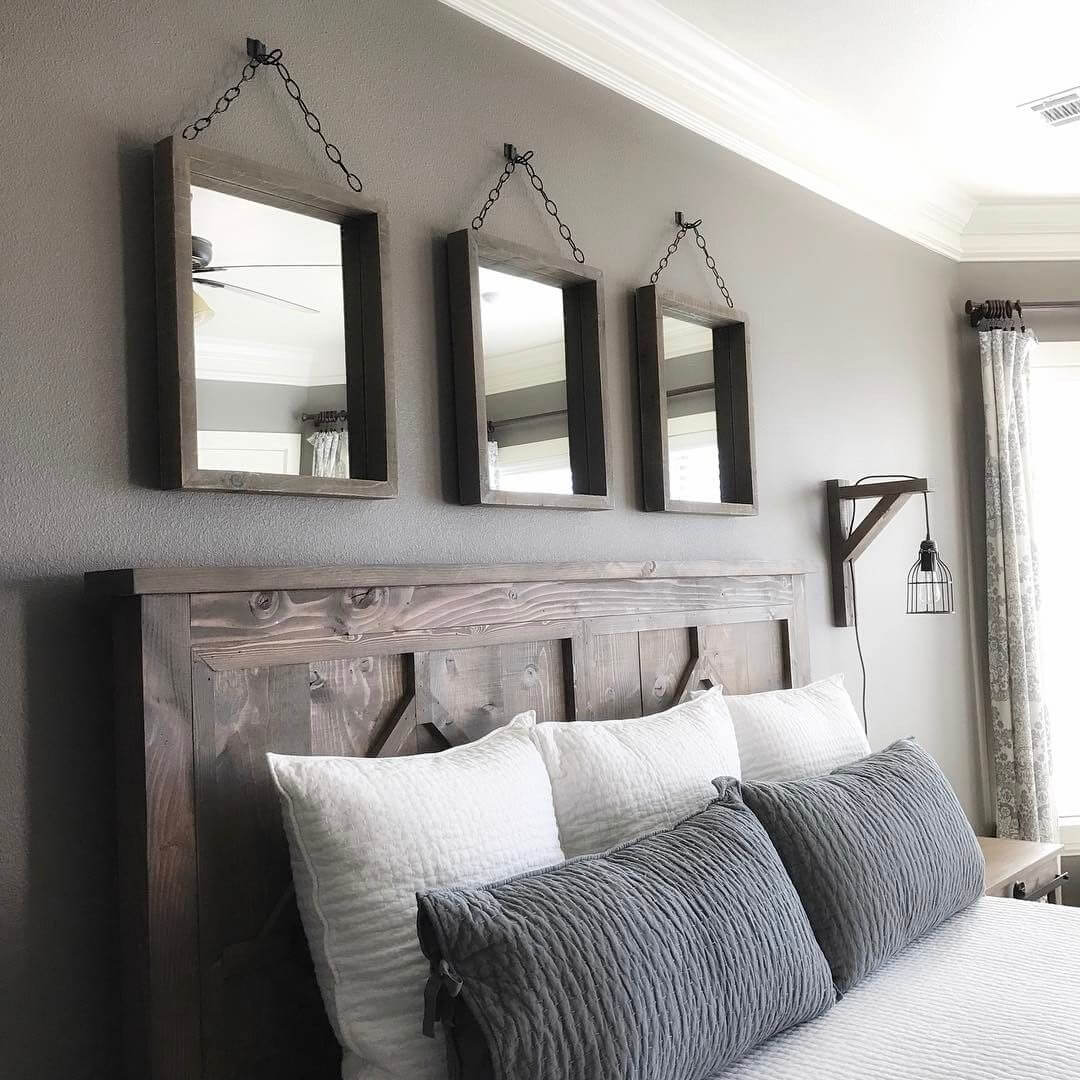 Three Rustic Framed Mirrors in the Bedroom