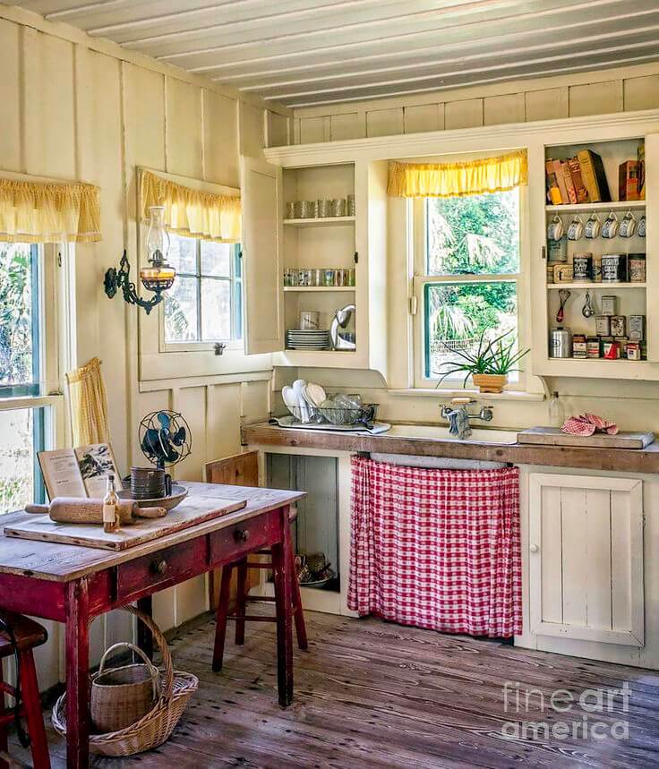 Country Style Gingham Under-Sink Cabinet Curtain