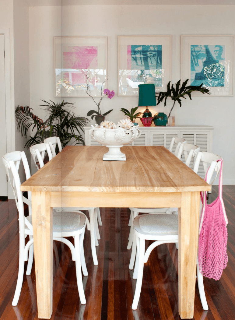 Classic Wooden Table and Tropical Plants