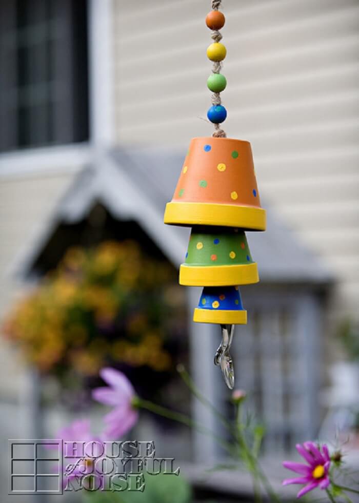 Painted Clay Flower Pot Wind Chime