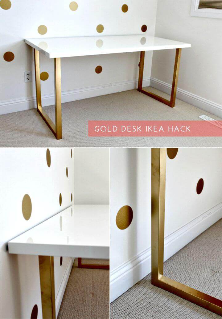 Glossy White and Golden Desk with Simplicity