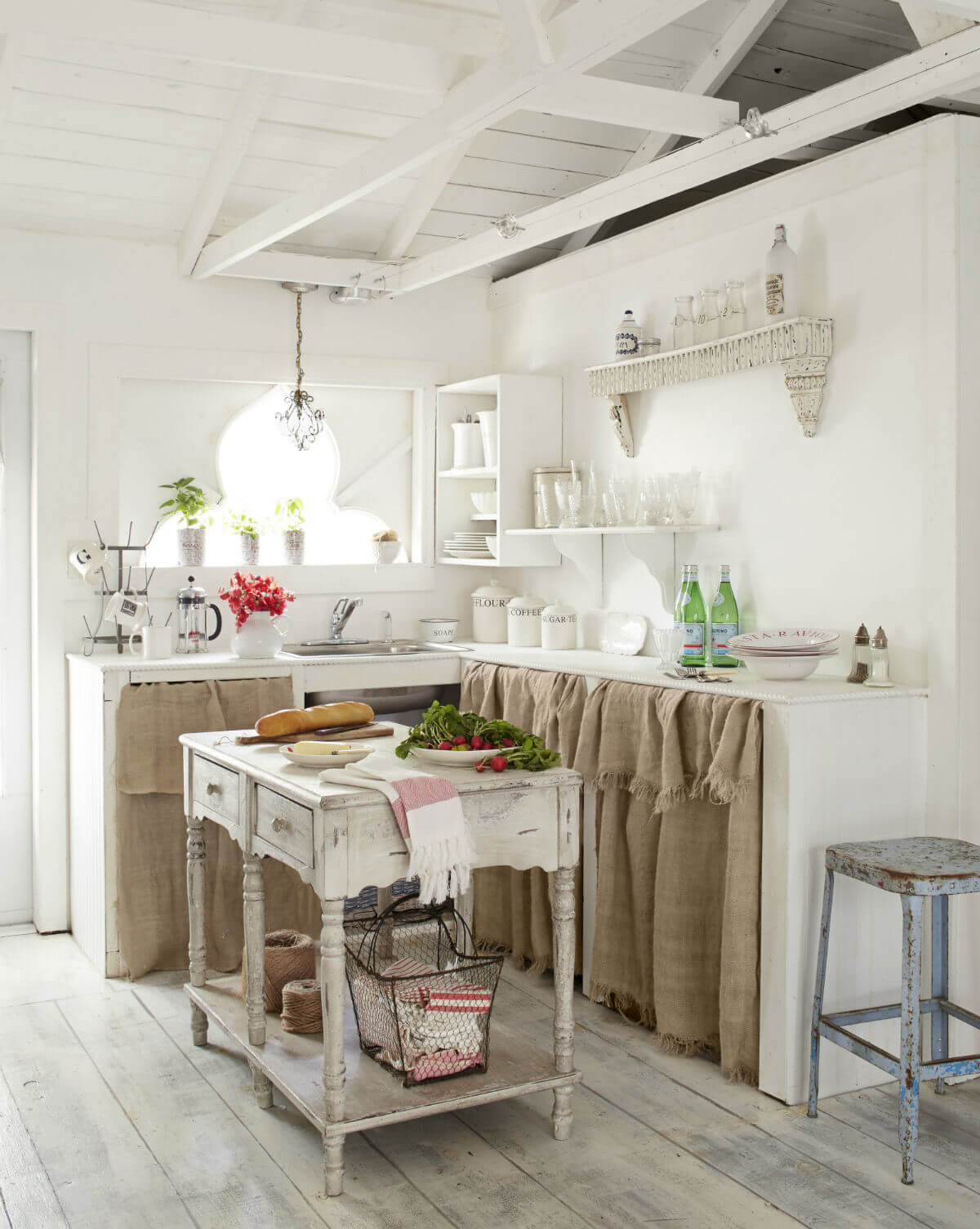 Rustic Burlap Double Layer Cabinet Curtains