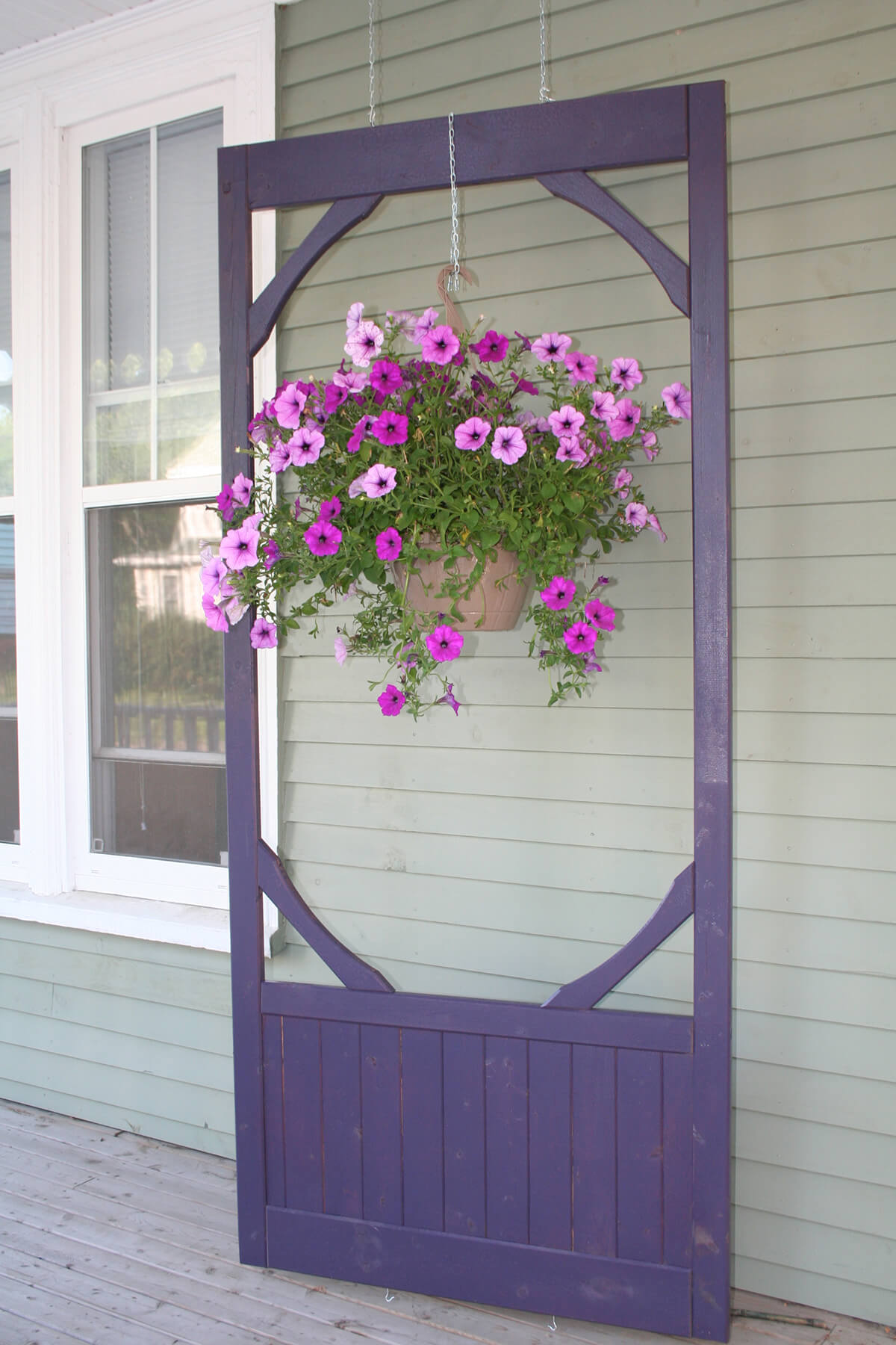 Hanging Screen Door with Bountiful Planter