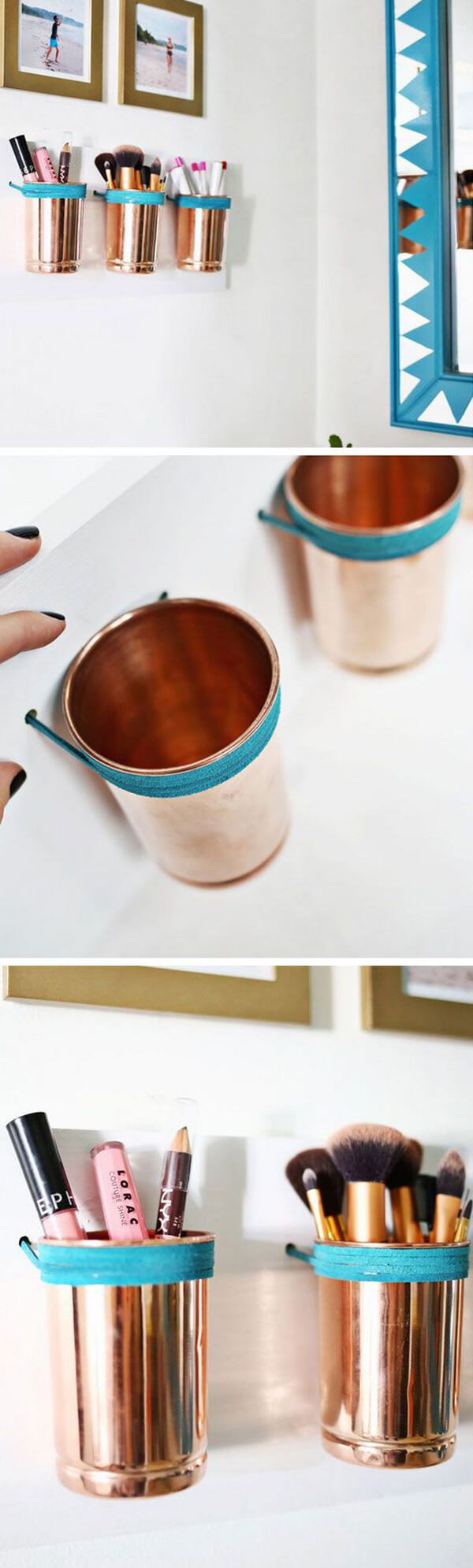 Upcycled Copper Cup Makeup Brush Organizers