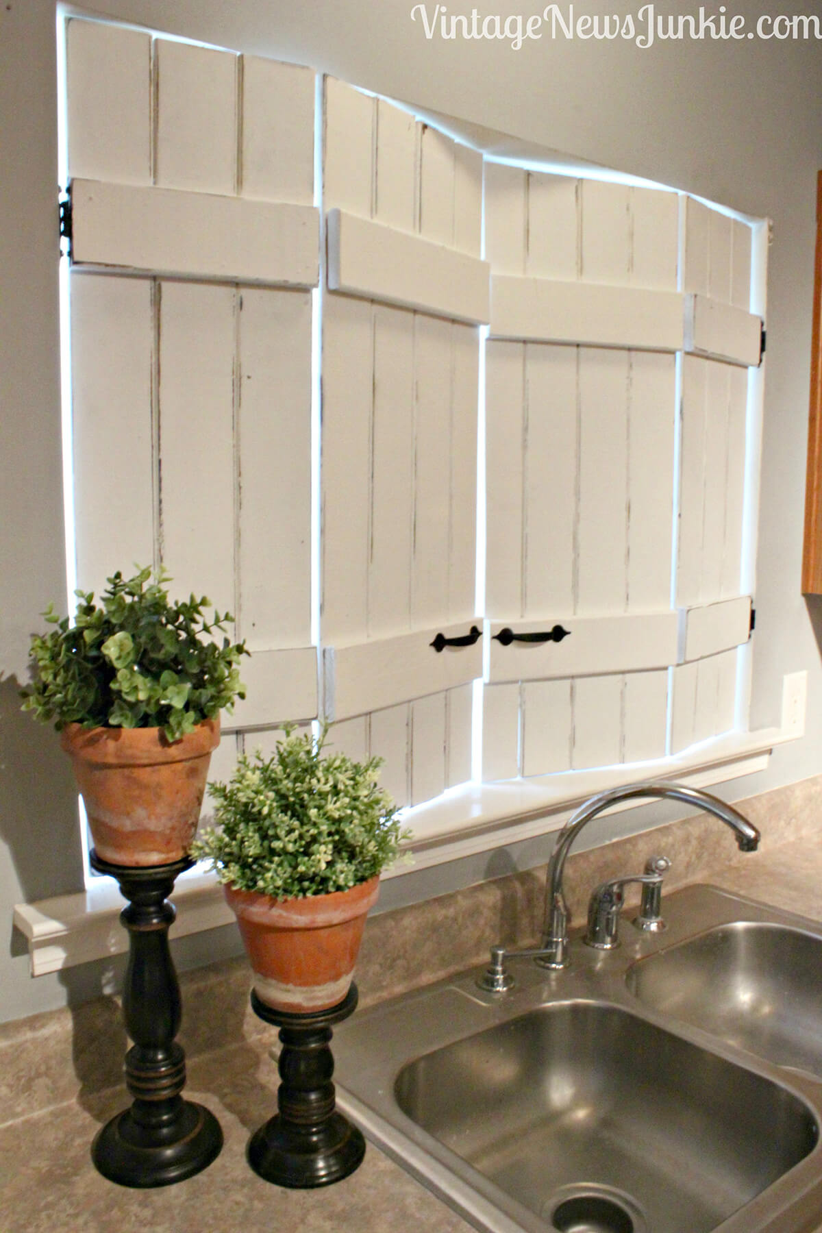 Rustic White Window Shutters in the Kitchen