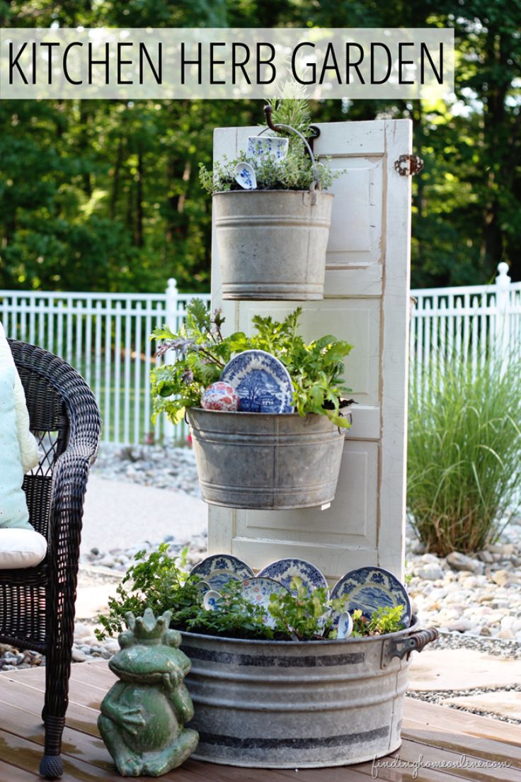 Kitchen Herb Garden with an Old Door