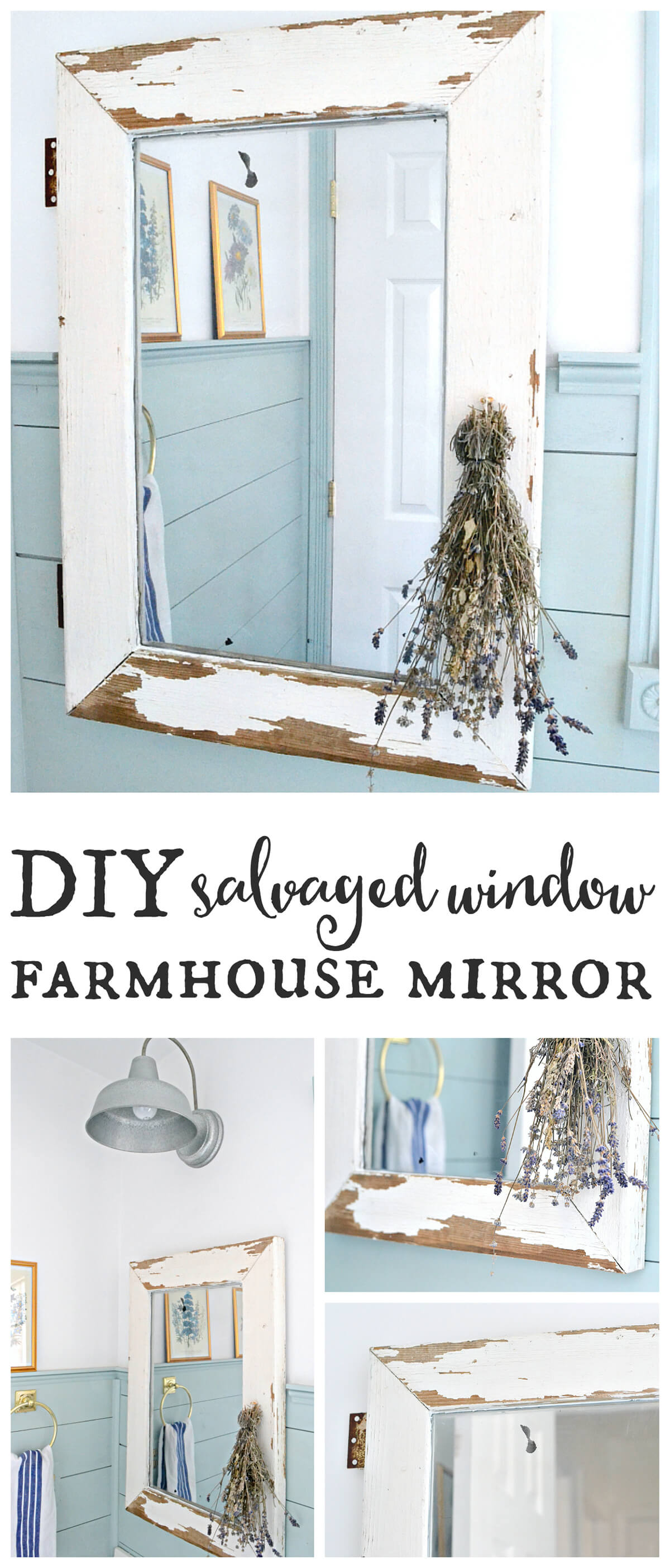 Distressed White Window Farmhouse Mirror