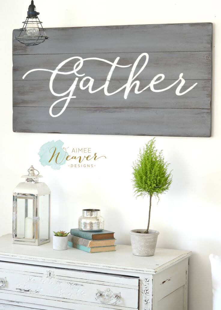 “Gather” Sign on Weathered Wood