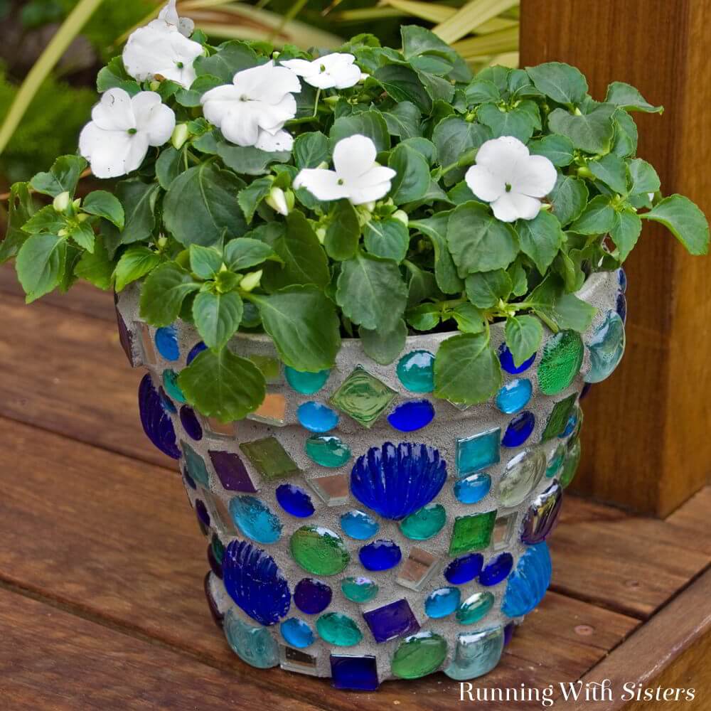 Mosaic Stones on a Clay Flower Pot