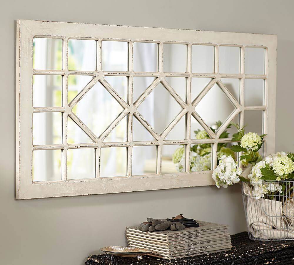 Diamond Patterned Weathered White Mirror