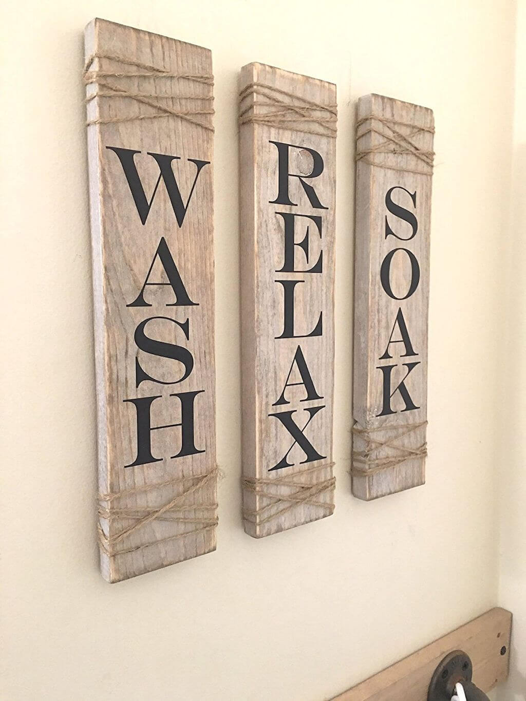 Three Part Bathroom Sign with Twine