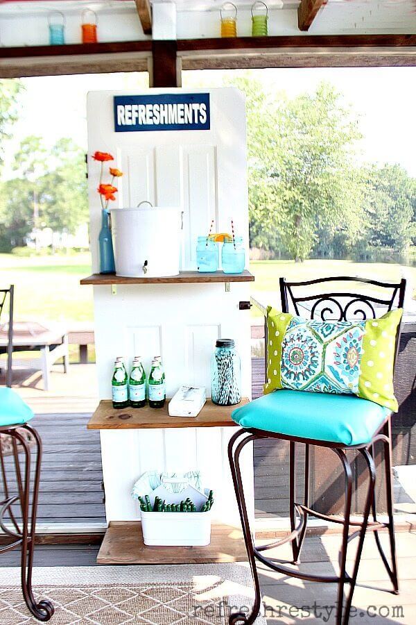 Repurposed Door makes a Beverage Station