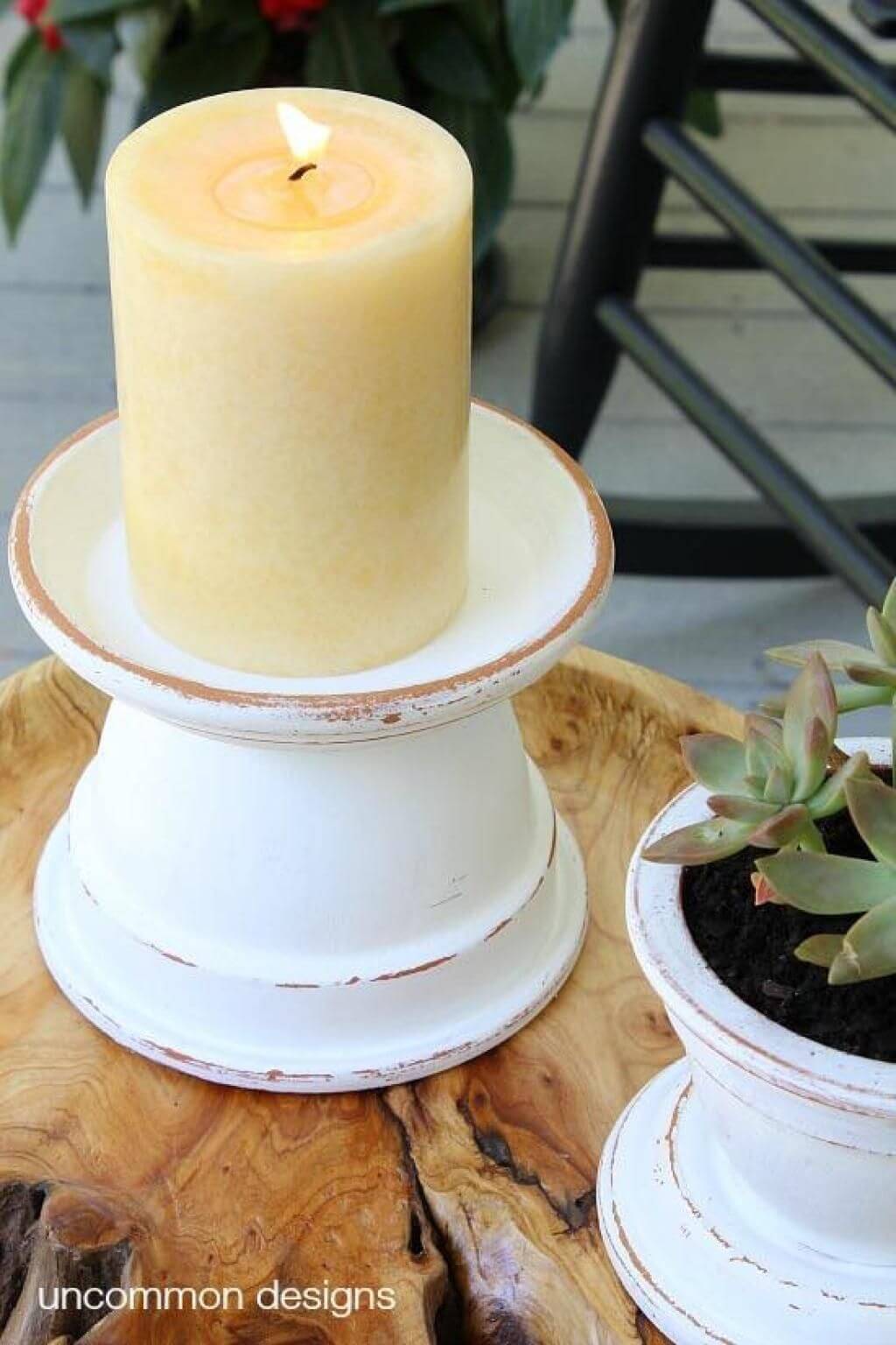 Pillar Candle Stand with Clay Pots