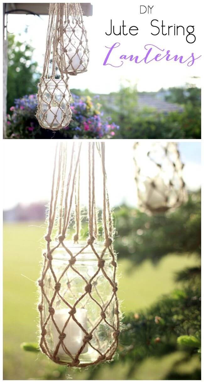 Knotted Jute String Lanterns with Candle Holders