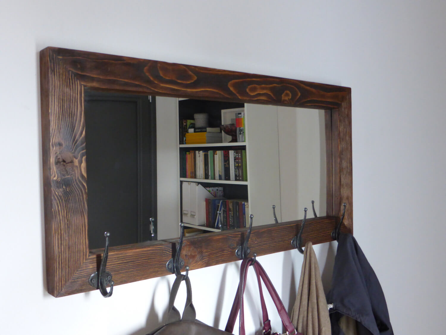 Practical Mirror with Thick Frame and Hooks