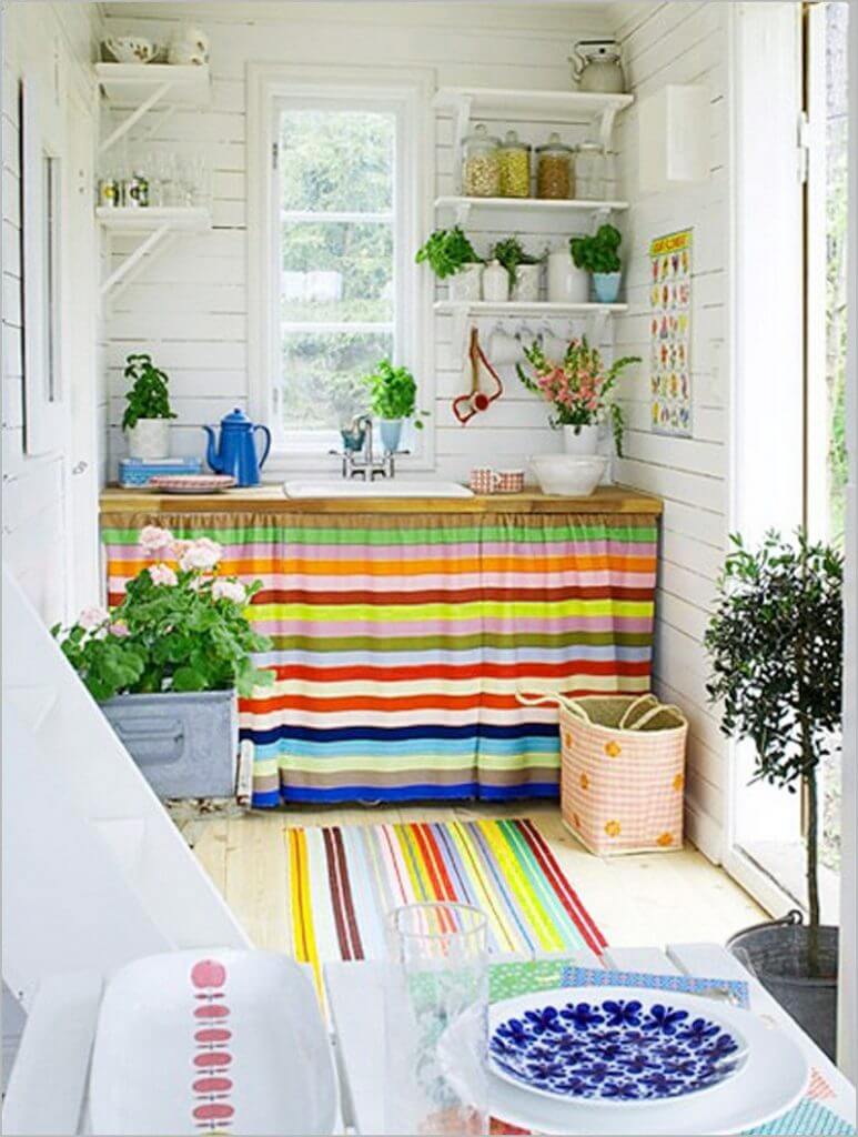 Bold and Bright Striped Cabinet Curtain