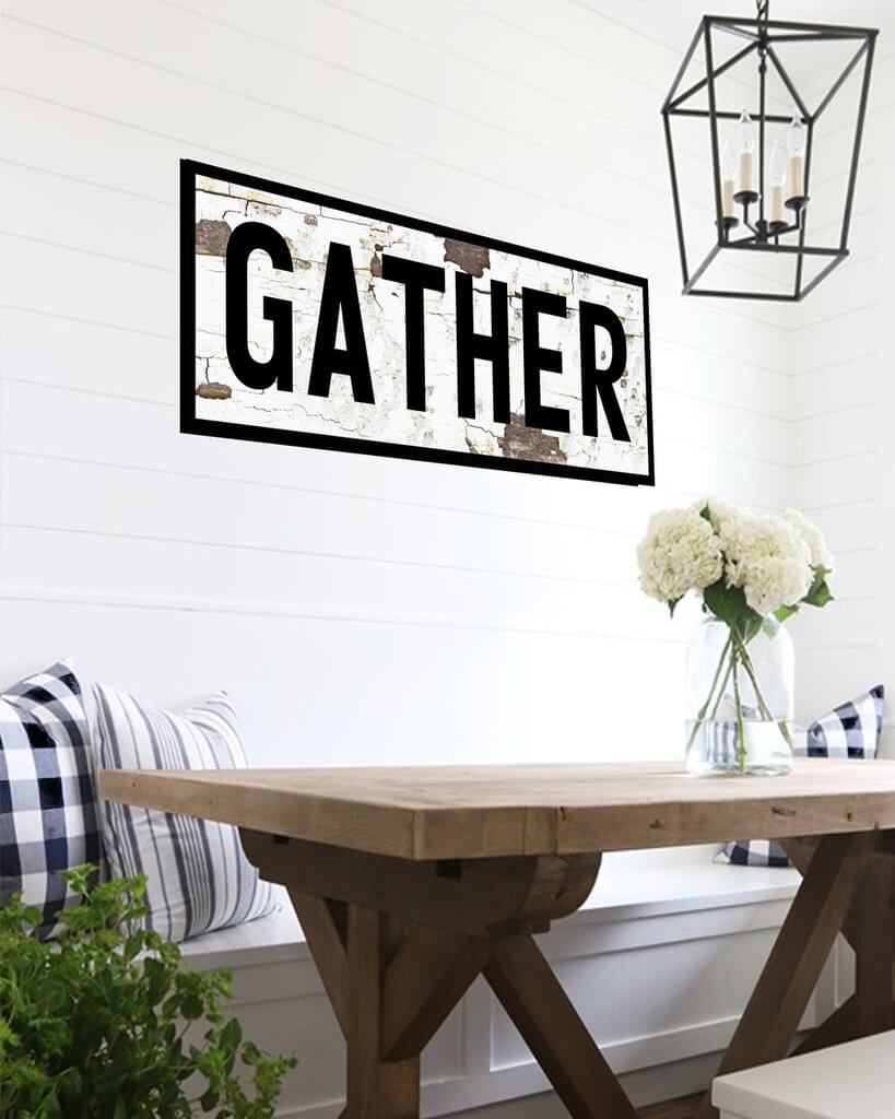 Bold “Gather” Sign on Distressed Wood