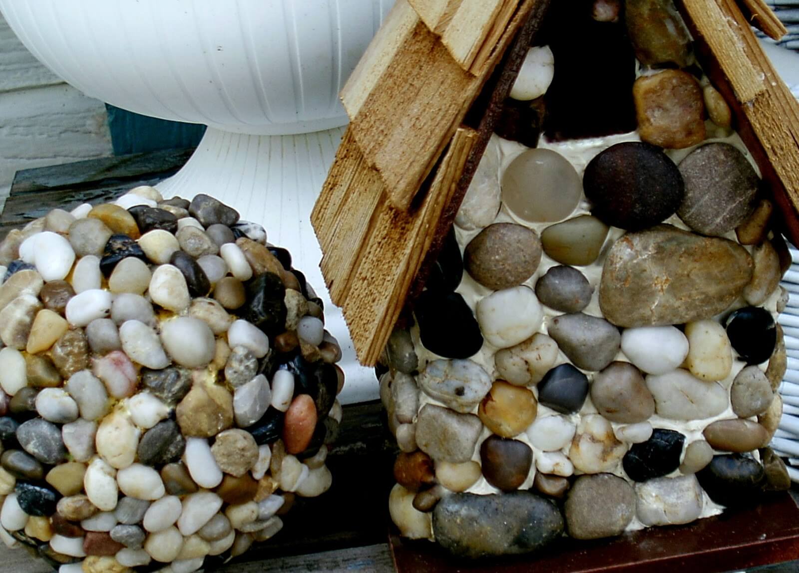 Cover a Ball and Birdhouse in Pebbles