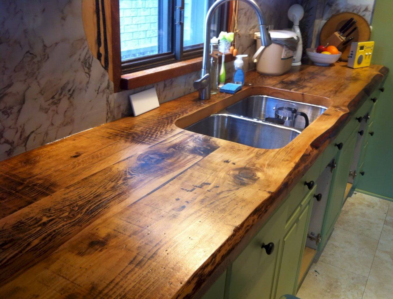 wood kitchen counter sink