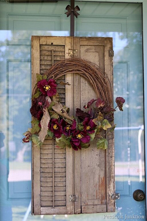 Old Shutter Outdoor Decor Idea with Wreaths
