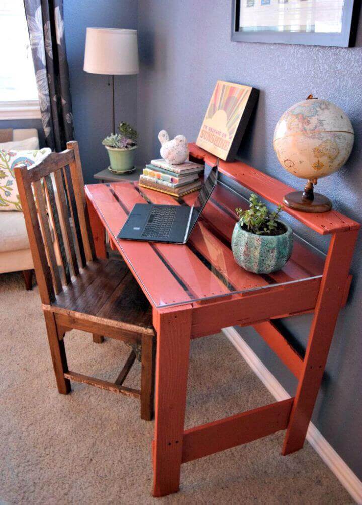 Rustic Slat Desk with Glass Top