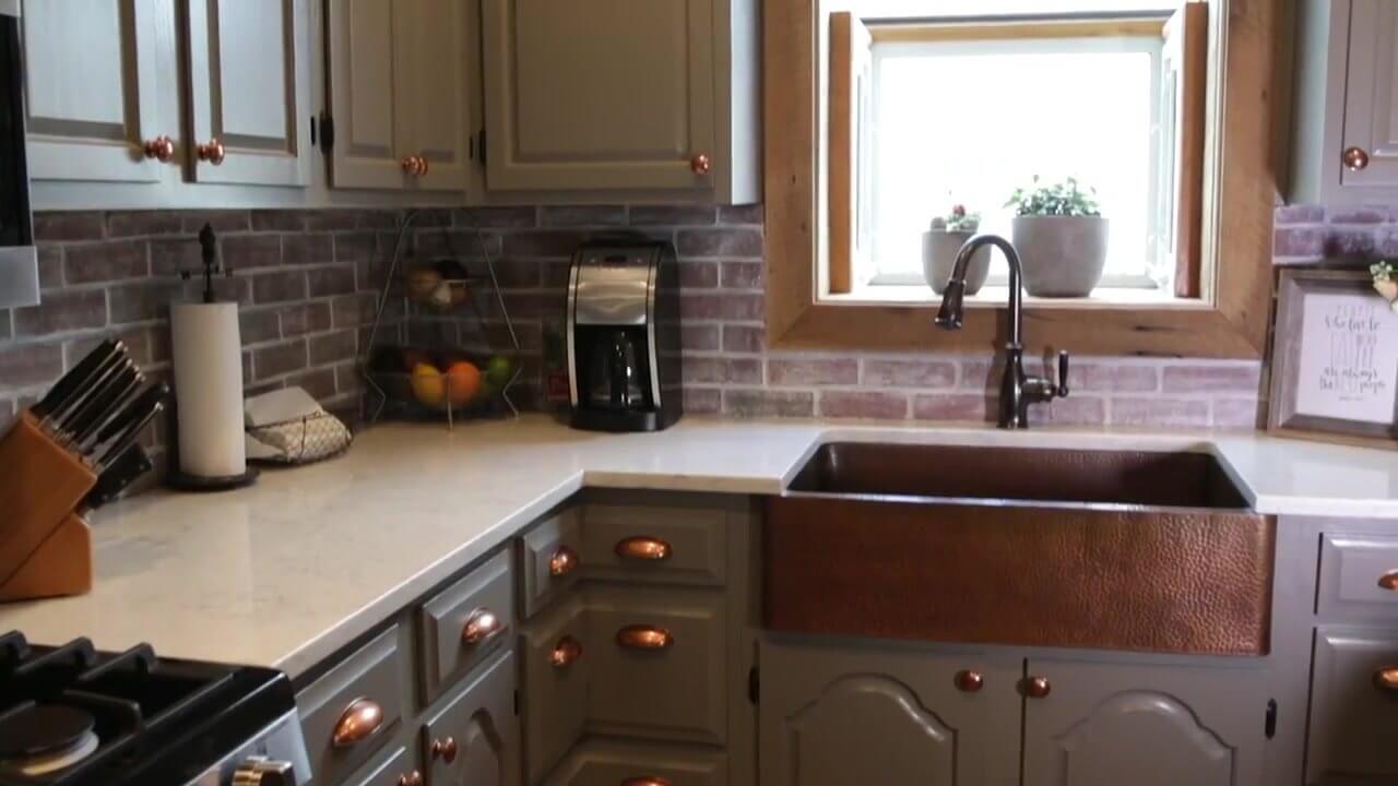 farmhouse sink in small kitchen