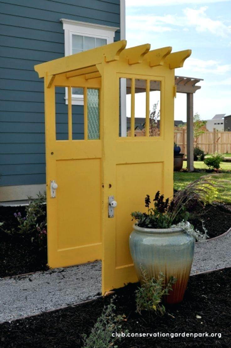 Brightly Painted Doors Make a Pergola