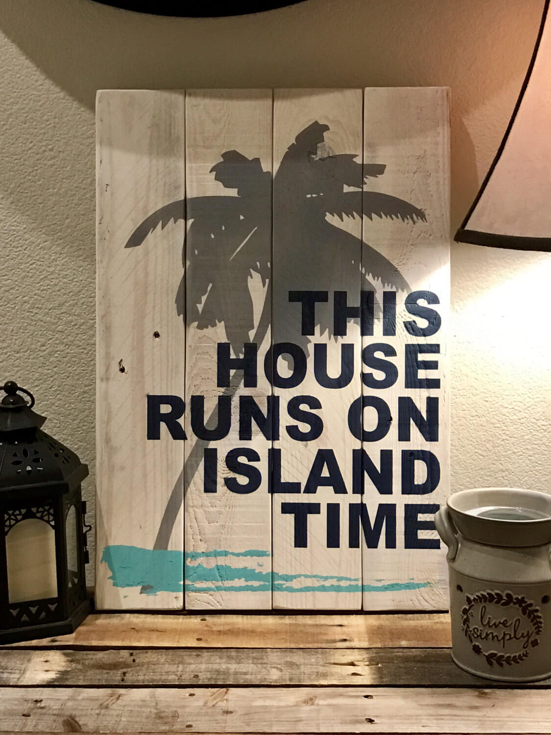 Sign with Stenciled Palm Tree and Waves