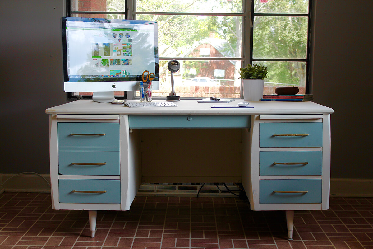 Early Modern Style Desk with White and Blue Paint