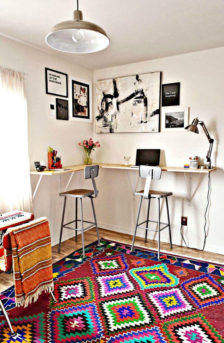 Bar Height Desk with Tall Stools