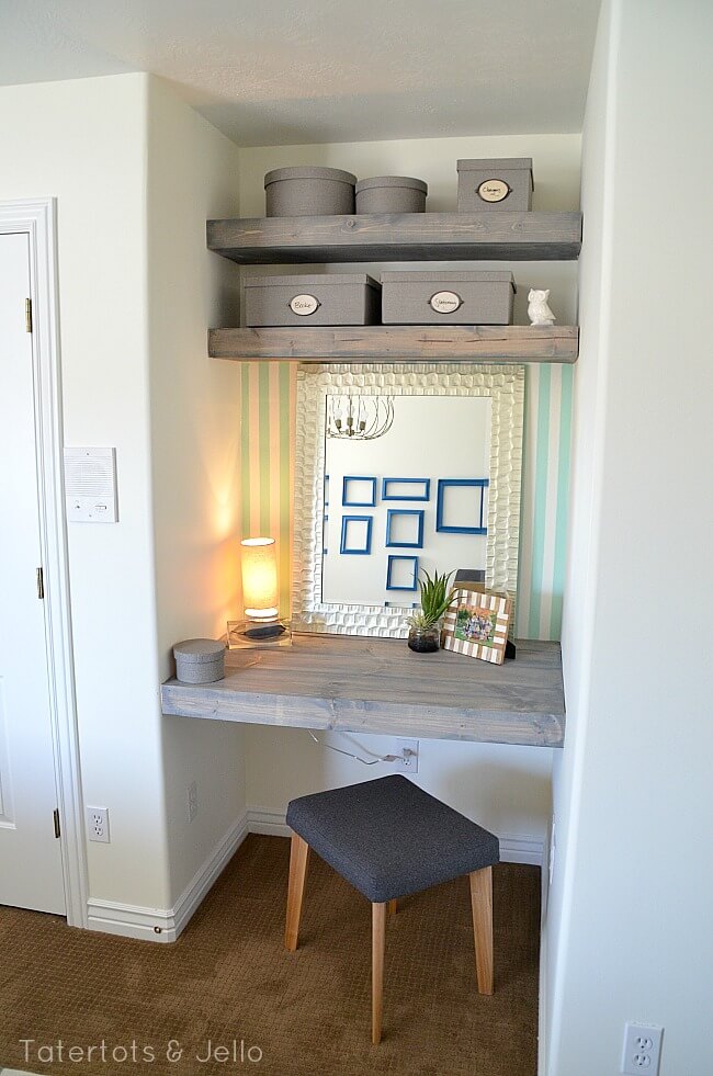 Weathered Gray Desk Tucked in an Alcove