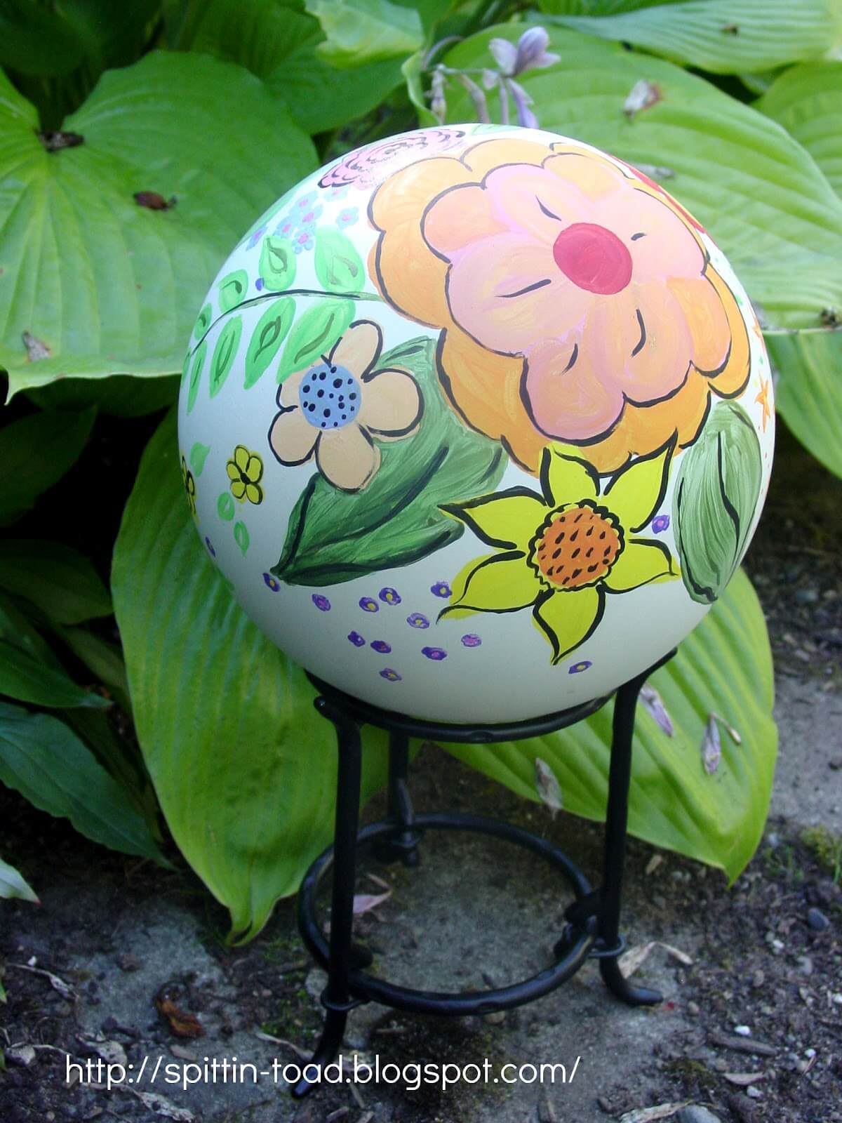 White Globe with Hand Painted Flowers